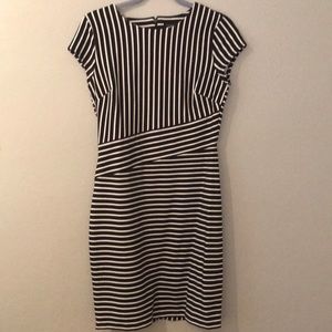 Navy Striped Fitted Dress